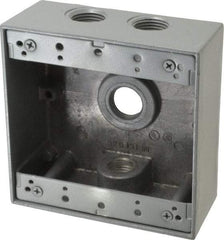 Thomas & Betts - 2 Gang, (4) 1/2" Knockouts, Aluminum Square Outlet Box - 4-9/16" Overall Height x 4-5/8" Overall Width x 2-1/16" Overall Depth, Weather Resistant - Benchmark Tooling