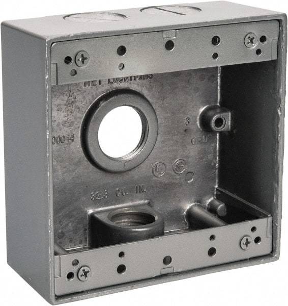 Thomas & Betts - 2 Gang, (4) 3/4" Knockouts, Aluminum Square Outlet Box - 4-9/16" Overall Height x 4-5/8" Overall Width x 2-1/16" Overall Depth, Weather Resistant - Benchmark Tooling