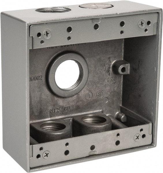 Thomas & Betts - 2 Gang, (5) 3/4" Knockouts, Aluminum Square Outlet Box - 4-9/16" Overall Height x 4-5/8" Overall Width x 2-1/16" Overall Depth, Weather Resistant - Benchmark Tooling