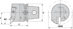 Kennametal - Right Hand Cut, Size KM63, V.. Insert Compatiblity, Internal Modular Turning & Profiling Cutting Unit Head - 43mm Ctr to Cutting Edge, 60mm Head Length, Through Coolant, Series Top Notch - Benchmark Tooling