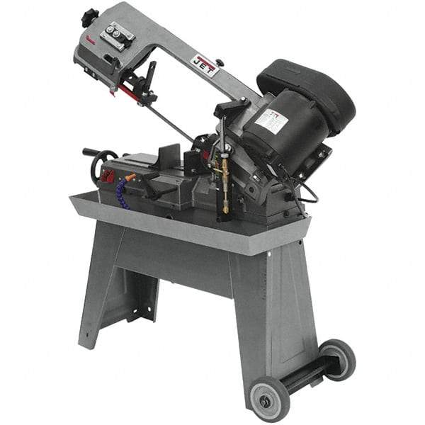 Jet - 7-1/2 x 5" Max Capacity, Manual Geared Head Horizontal Bandsaw - 85, 125 & 200 SFPM Blade Speed, 115/230 Volts, 45°, 0.5 hp, 1 Phase - Benchmark Tooling