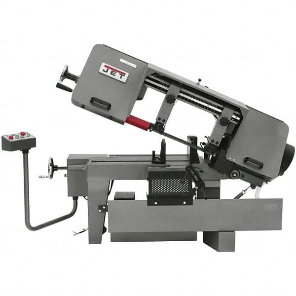 Jet - 10 x 16" Max Capacity, Semi-Automatic Variable Speed Pulley Horizontal Bandsaw - 100 to 350 SFPM Blade Speed, 115/230 Volts, 45°, 1.5 hp, 1 Phase - Benchmark Tooling