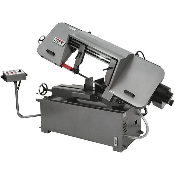 Jet - 10 x 16" Max Capacity, Semi-Automatic Variable Speed Pulley Horizontal Bandsaw - 100 to 350 SFPM Blade Speed, 230/460 Volts, 45°, 2 hp, 3 Phase - Benchmark Tooling