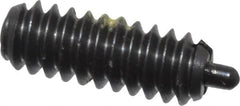 Vlier - 6-32, 3/8" Thread Length, 1/16" Plunger Projection, Steel Threaded Spring Plunger - 0.044 - 0.045" Max Plunger Diam, 3/8" Plunger Length, 1 Lb Init End Force, 1.6 Lb Final End Force - Benchmark Tooling