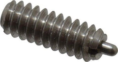 Vlier - 6-32, 3/8" Thread Length, 1/16" Plunger Projection, Stainless Steel Threaded Spring Plunger - 0.044 - 0.045" Max Plunger Diam, 3/8" Plunger Length, 1 Lb Init End Force, 1.6 Lb Final End Force - Benchmark Tooling