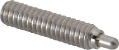 Vlier - 1/4-20, 1" Thread Length, 3/16" Plunger Projection, Stainless Steel Threaded Spring Plunger - 0.117 - 0.118" Max Plunger Diam, 1" Plunger Length, 1 Lb Init End Force, 4 Lb Final End Force - Benchmark Tooling