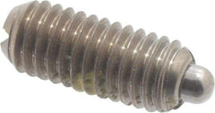 Vlier - 10-32, 0.468" Thread Length, 0.065" Plunger Projection, Stainless Steel Threaded Spring Plunger - 0.093" Max Plunger Diam, 0.468" Plunger Length, 0.75 Lb Init End Force, 2.5 Lb Final End Force - Benchmark Tooling