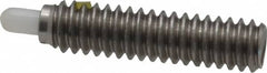 Vlier - 1/4-20, 1" Thread Length, 3/16" Plunger Projection, Stainless Steel Threaded Spring Plunger - 0.116 - 0.118" Max Plunger Diam, 1" Plunger Length, 1 Lb Init End Force, 4 Lb Final End Force - Benchmark Tooling