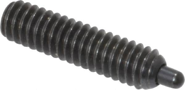 Vlier - 8-32, 5/8" Thread Length, 3/32" Plunger Projection, Steel Threaded Spring Plunger - 0.069 - 0.07" Max Plunger Diam, 5/8" Plunger Length, 2.7 Lb Init End Force, 7.3 Lb Final End Force, 0.063" Hex - Benchmark Tooling