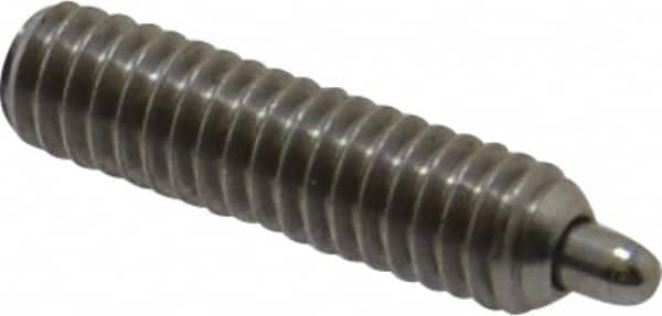 Vlier - 8-32, 5/8" Thread Length, 3/32" Plunger Projection, Stainless Steel Threaded Spring Plunger - 0.069 - 0.07" Max Plunger Diam, 5/8" Plunger Length, 2.7 Lb Init End Force, 7.3 Lb Final End Force, 0.063" Hex - Benchmark Tooling