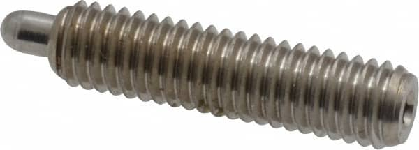 Vlier - 10-32, 3/4" Thread Length, 1/8" Plunger Projection, Stainless Steel Threaded Spring Plunger - 0.091 - 0.092" Max Plunger Diam, 3/4" Plunger Length, 1.3 Lb Init End Force, 2.7 Lb Final End Force, 0.063" Hex - Benchmark Tooling