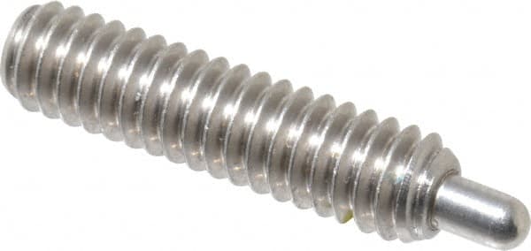 Vlier - 1/4-20, 1" Thread Length, 3/16" Plunger Projection, Stainless Steel Threaded Spring Plunger - 0.117 - 0.118" Max Plunger Diam, 1" Plunger Length, 3 Lb Init End Force, 13 Lb Final End Force, 0.079" Hex - Benchmark Tooling