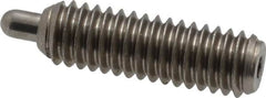 Vlier - 5/16-18, 1" Thread Length, 3/16" Plunger Projection, Stainless Steel Threaded Spring Plunger - 0.133 - 0.135" Max Plunger Diam, 1" Plunger Length, 3 Lb Init End Force, 15 Lb Final End Force, 0.093" Hex - Benchmark Tooling