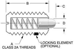 Vlier - 5/8-11, 1-1/16" Thread Length, 0.215" Plunger Projection, Stainless Steel Threaded Spring Plunger - 0.31" Max Plunger Diam, 1.062" Plunger Length, 2 Lb Init End Force, 8.5 Lb Final End Force - Benchmark Tooling