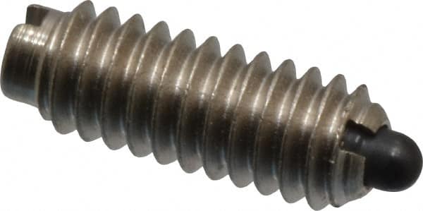 Vlier - 8-32, 7/16" Thread Length, 0.052" Plunger Projection, Steel Threaded Spring Plunger - 0.07" Max Plunger Diam, 0.437" Plunger Length, 1.5 Lb Init End Force, 4.75 Lb Final End Force - Benchmark Tooling