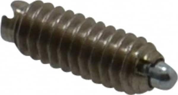 Vlier - 8-32, 7/16" Thread Length, 0.052" Plunger Projection, Steel Threaded Spring Plunger - 0.07" Max Plunger Diam, 0.437" Plunger Length, 0.5 Lb Init End Force, 1.5 Lb Final End Force - Benchmark Tooling