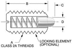 Vlier - 10-32, 0.468" Thread Length, 0.065" Plunger Projection, Stainless Steel Threaded Spring Plunger - 0.093" Max Plunger Diam, 0.468" Plunger Length, 0.75 Lb Init End Force, 2.5 Lb Final End Force - Benchmark Tooling