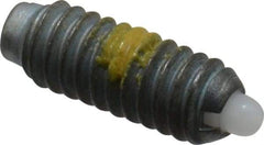 Vlier - 8-32, 7/16" Thread Length, 0.052" Plunger Projection, Steel Threaded Spring Plunger - 0.07" Max Plunger Diam, 0.437" Plunger Length, 1.5 Lb Init End Force, 4.75 Lb Final End Force - Benchmark Tooling