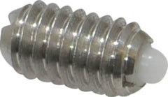 Vlier - 5/16-18, 9/16" Thread Length, 1/12" Plunger Projection, Stainless Steel Threaded Spring Plunger - 0.135" Max Plunger Diam, 0.562" Plunger Length, 3.75 Lb Init End Force, 15.5 Lb Final End Force - Benchmark Tooling