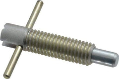 Vlier - 1/2-13 Thread, 2-1/2" Body Length, 1/2" Plunger Projection, 5/16" Plunger Diam, Steel, Locking T Handle Plunger - 1.4" Thread Length, 2" Handle Length, 2" Plunger Length, 2-1/2 Lb Initial End Force, 5 Lb Final End Force, Locking Element - Benchmark Tooling