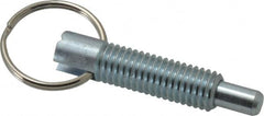 Vlier - 1/2-13, 1.4" Thread Length, 5/16" Plunger Diam, 1/2" Plunger Projection, 2.5 Lb Init to 5 Lb Final End Force, Steel Locking Pull Ring Plunger - 1.4" Len Under Head, 2" Body Len, 1.26" Ring Diam, 2" Plunger Len, 0.6" Head Height - Benchmark Tooling