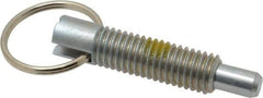 Vlier - 1/2-13, 1.4" Thread Length, 5/16" Plunger Diam, 1/2" Plunger Projection, 2.5 Lb Init to 5 Lb Final End Force, Steel Locking Pull Ring Plunger - 1.4" Len Under Head, 2" Body Len, 1.26" Ring Diam, 2" Plunger Len, 0.6" Head Height, Locking Element - Benchmark Tooling