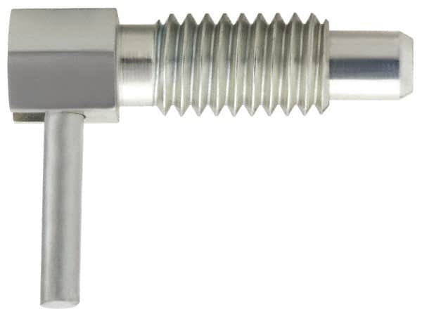 Vlier - 1/2-13, 0.85" Thread Length, 0.31" Plunger Diam, 0.5 Lb Init to 2 Lb Final End Force, Stainless Steel Locking L Handle Plunger - 1-1/2" Body Length, 1" Length Under Head, 0.4" Plunger Projection - Benchmark Tooling