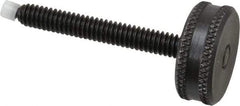 Vlier - 1/4-20 Knurled Shoulderless Swivel Pad Tip Steel Thumb Screw - 2-3/8" OAL, 1" Head Diam x 3/8" Head Height, Black Oxide Finish - Benchmark Tooling