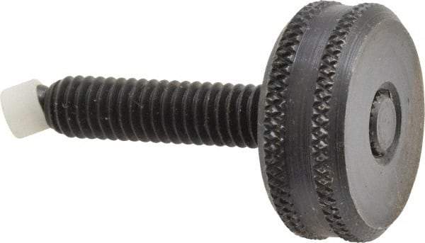 Vlier - 5/16-18 Knurled Shoulderless Swivel Pad Tip Steel Thumb Screw - 1-15/16" OAL, 1-1/8" Head Diam x 7/16" Head Height, Black Oxide Finish - Benchmark Tooling