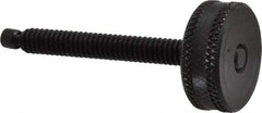 Vlier - 1/4-20 Knurled Shoulderless Swivel Pad Tip Steel Thumb Screw - 2-3/8" OAL, 1" Head Diam x 3/8" Head Height, Black Oxide Finish - Benchmark Tooling