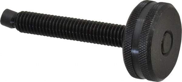 Vlier - 3/8-16 Knurled Shoulderless Swivel Pad Tip Steel Thumb Screw - 3" OAL, 1-1/4" Head Diam x 1/2" Head Height, Black Oxide Finish - Benchmark Tooling