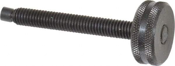 Vlier - 3/8-16 Knurled Shoulderless Swivel Pad Tip Steel Thumb Screw - 3-1/2" OAL, 1-1/4" Head Diam x 1/2" Head Height, Black Oxide Finish - Benchmark Tooling