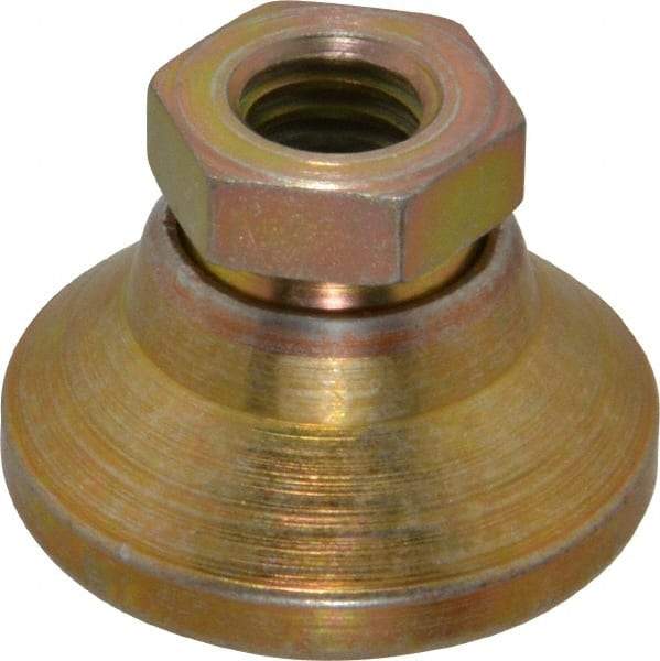 Vlier - 3750 Lb Capacity, 3/8-16 Thread, 7/8" OAL, Steel Stud, Tapped Pivotal Socket Mount Leveling Pad - 1-1/4" Base Diam, Steel Pad, 5/8" Hex - Benchmark Tooling