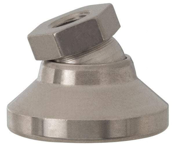 Vlier - 4500 Lb Capacity, 5/8-11 Thread, 1-1/4" OAL, Stainless Steel Stud, Tapped Pivotal Socket Mount Leveling Pad - 2-1/2" Base Diam, Elastomer Pad, 7/8" Hex - Benchmark Tooling