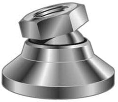 Vlier - 700 Lb Capacity, 10-32 Thread, 17/32" OAL, Stainless Steel Stud, Tapped Pivotal Socket Mount Leveling Pad - 3/4" Base Diam, Stainless Steel Pad, 3/8" Hex - Benchmark Tooling