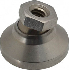 Vlier - 1100 Lb Capacity, 1/4-20 Thread, 45/64" OAL, Stainless Steel Stud, Tapped Pivotal Socket Mount Leveling Pad - 1" Base Diam, Stainless Steel Pad, 1/2" Hex - Benchmark Tooling