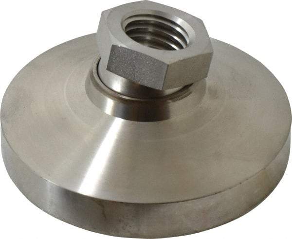 Vlier - 7200 Lb Capacity, 3/4-10 Thread, 1-1/2" OAL, Stainless Steel Stud, Tapped Pivotal Socket Mount Leveling Pad - 3" Base Diam, Stainless Steel Pad, 1-1/16" Hex - Benchmark Tooling
