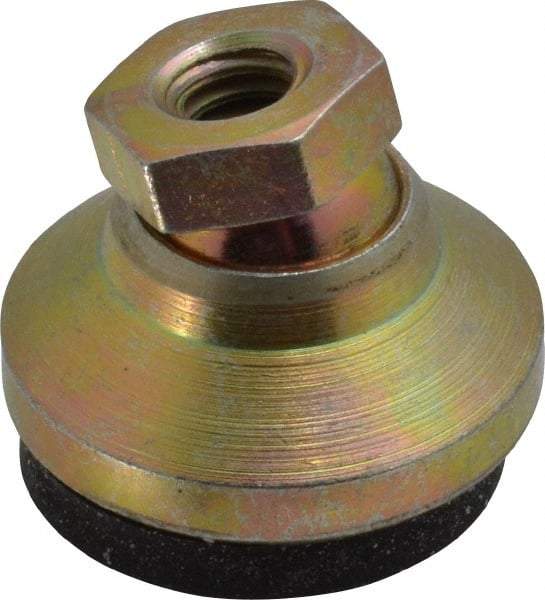 Vlier - 800 Lb Capacity, 1/4-20 Thread, 45/64" OAL, Steel Stud, Tapped Pivotal Socket Mount Leveling Pad - 1" Base Diam, Elastomer Pad, 1/2" Hex - Benchmark Tooling