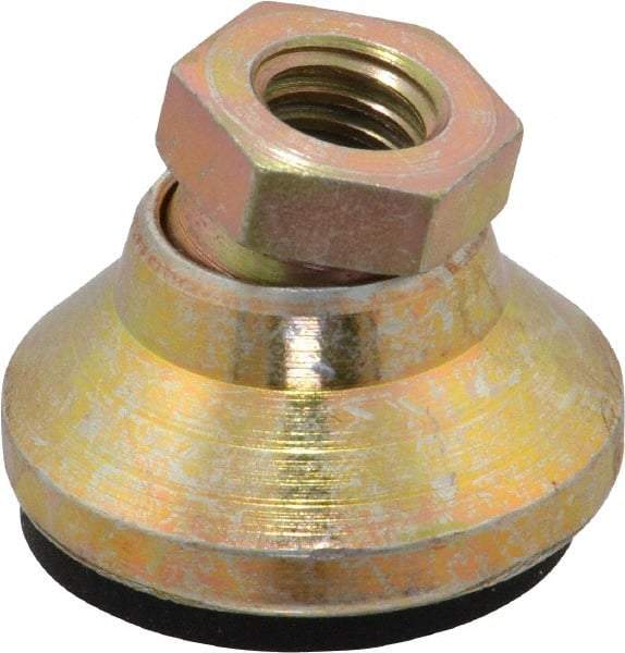 Vlier - 2800 Lb Capacity, 3/8-16 Thread, 7/8" OAL, Steel Stud, Tapped Pivotal Socket Mount Leveling Pad - 1-1/4" Base Diam, Elastomer Pad, 5/8" Hex - Benchmark Tooling