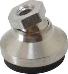 Vlier - 800 Lb Capacity, 1/4-20 Thread, 45/64" OAL, Stainless Steel Stud, Tapped Pivotal Socket Mount Leveling Pad - 1" Base Diam, Elastomer Pad, 1/2" Hex - Benchmark Tooling