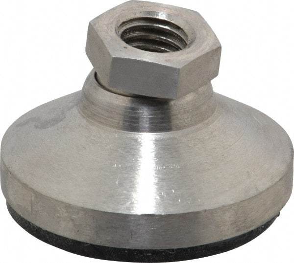 Vlier - 3750 Lb Capacity, 1/2-13 Thread, 1-1/8" OAL, Stainless Steel Stud, Tapped Pivotal Socket Mount Leveling Pad - 1-7/8" Base Diam, Elastomer Pad, 3/4" Hex - Benchmark Tooling