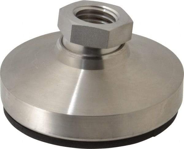 Vlier - 5400 Lb Capacity, 3/4-10 Thread, 1-1/2" OAL, Stainless Steel Stud, Tapped Pivotal Socket Mount Leveling Pad - 3" Base Diam, Elastomer Pad, 1-1/16" Hex - Benchmark Tooling