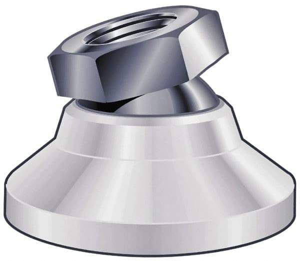 Vlier - 1800 Lb Capacity, 3/4-10 Thread, 1-1/2" OAL, Steel Stud, Tapped Pivotal Socket Mount Leveling Pad - 3" Base Diam, Delrin Pad, 1-1/16" Hex - Benchmark Tooling