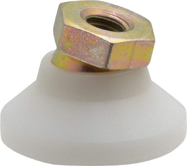 Vlier - 200 Lb Capacity, 1/4-20 Thread, 45/64" OAL, Steel Stud, Tapped Pivotal Socket Mount Leveling Pad - 1" Base Diam, Delrin Pad, 1/2" Hex - Benchmark Tooling