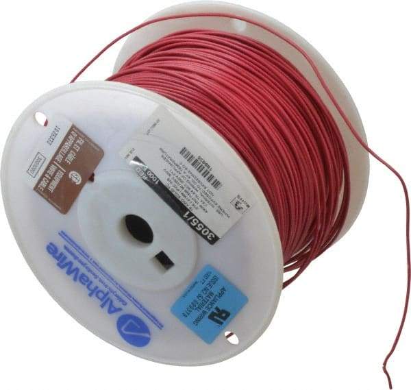 Alpha Wire - 18 AWG, 1 Strand, 305 m OAL, Tinned Copper Hook Up Wire - Red PVC Jacket, 0.072" Diam - Benchmark Tooling