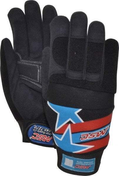 MSC - Size L (9) Amara with Padding Anti-Vibration/Impact Protection Work Gloves - For Mechanic's & Lifting, Uncoated, Hook & Loop Cuff, Full Fingered, Stars & Stripes, Paired - Benchmark Tooling