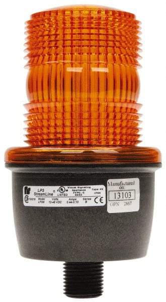 Federal Signal Corp - 12 to 48 VDC, 4X NEMA Rated, Strobe Tube, Amber, Low Profile Mini Strobe Light - 65 to 95 Flashes per min, 1/2 Inch Pipe, 3-1/8 Inch Diameter, 5.8 Inch High, IP66 Ingress Rating, Pipe Mount - Benchmark Tooling