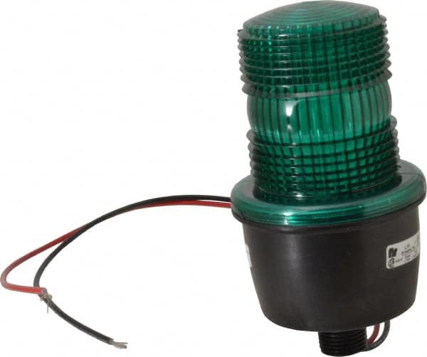 Federal Signal Corp - 12 to 48 VDC, 4X NEMA Rated, Strobe Tube, Green, Low Profile Mini Strobe Light - 65 to 95 Flashes per min, 1/2 Inch Pipe, 3-1/8 Inch Diameter, 5.8 Inch High, IP66 Ingress Rating, Pipe Mount - Benchmark Tooling