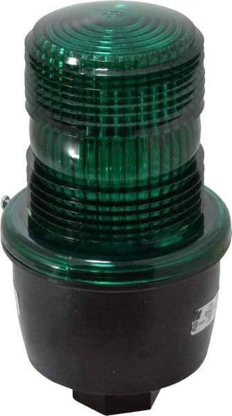 Federal Signal Corp - 120 VAC, 4X NEMA Rated, Strobe Tube, Green, Low Profile Mini Strobe Light - 65 to 95 Flashes per min, 1/2 Inch Pipe, 3-1/8 Inch Diameter, 5.7 Inch High, IP66 Ingress Rating, Pipe Mount - Benchmark Tooling