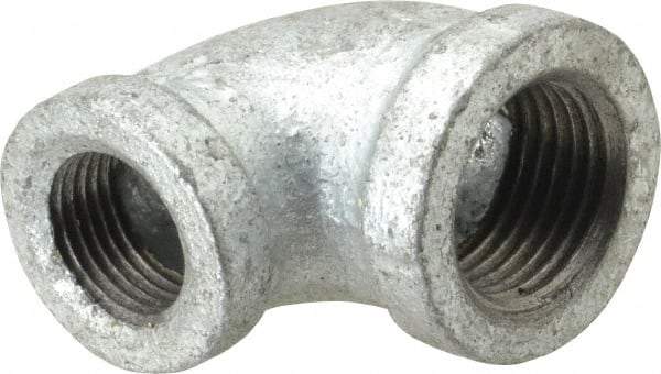 B&K Mueller - Class 150, 1/2 x 3/8" Galvanized Pipe 90° Reducing Elbow - Threaded, Malleable Iron - Benchmark Tooling
